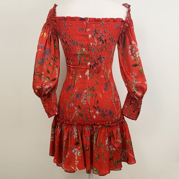 Red Floral Smocked Mini Dress - Picture 4 of 5